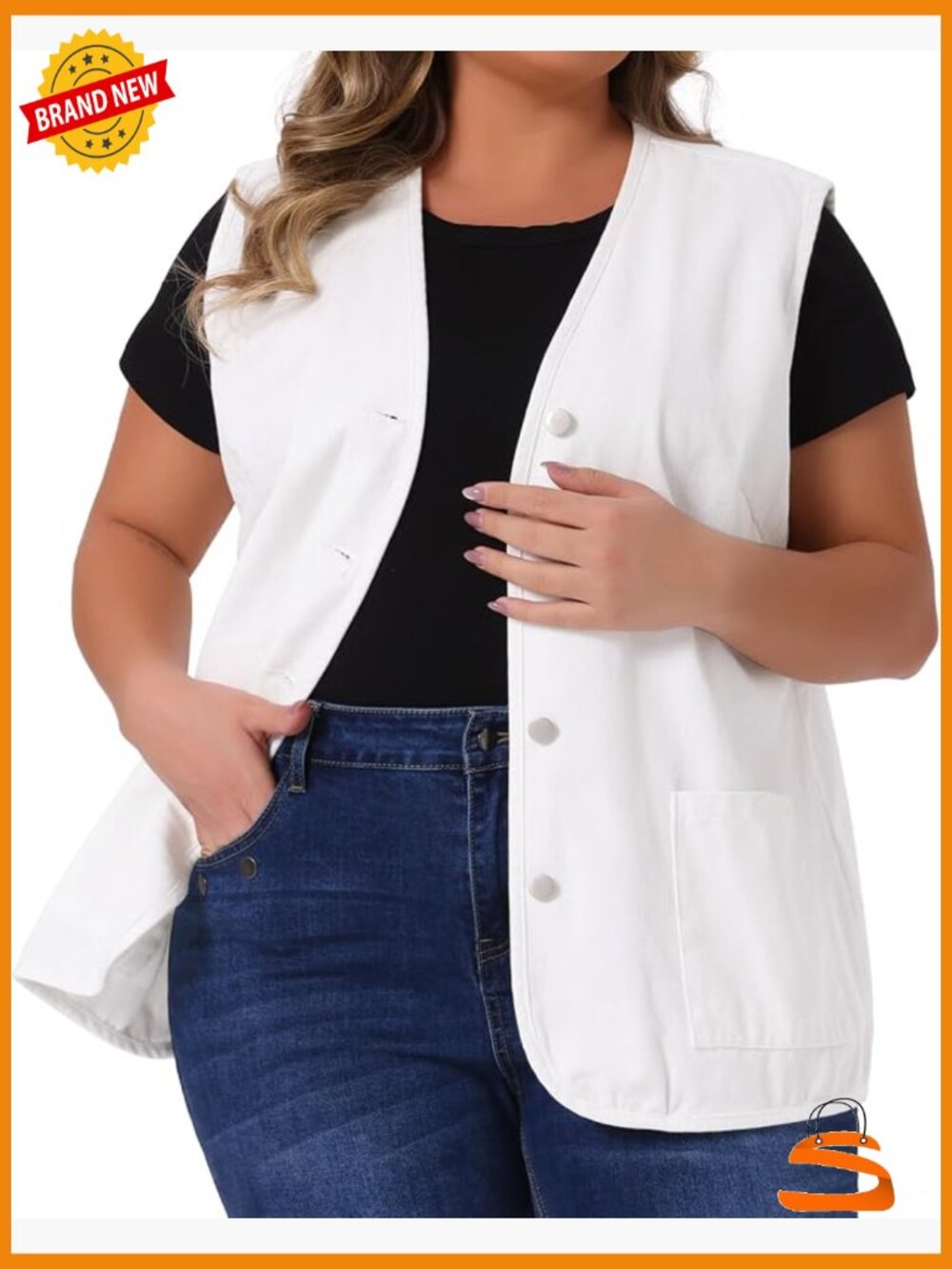 Plus Size Denim Vest - Button Down V Neck Sleeveless Jean Jacket Waistcoat